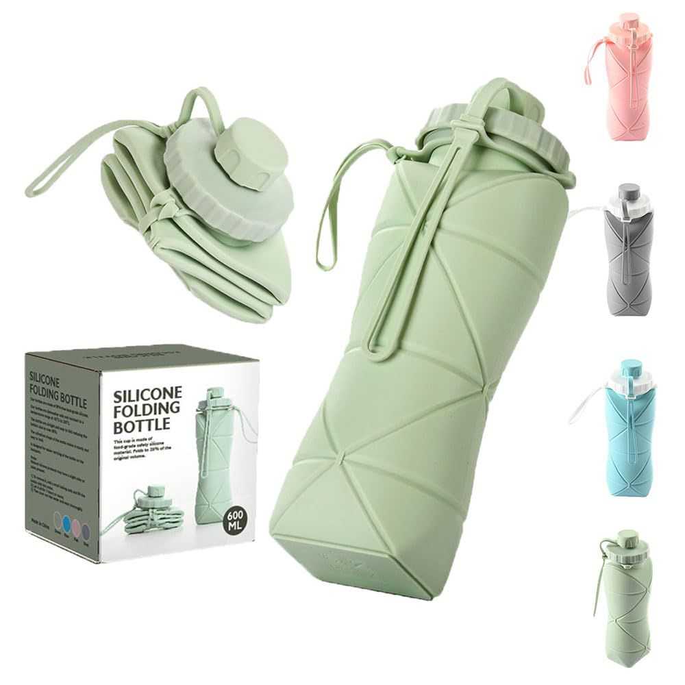 Folding Silicone Water Bottle 600ml - Grey