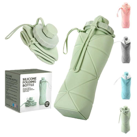 Folding Silicone Water Bottle 600ml - Grey